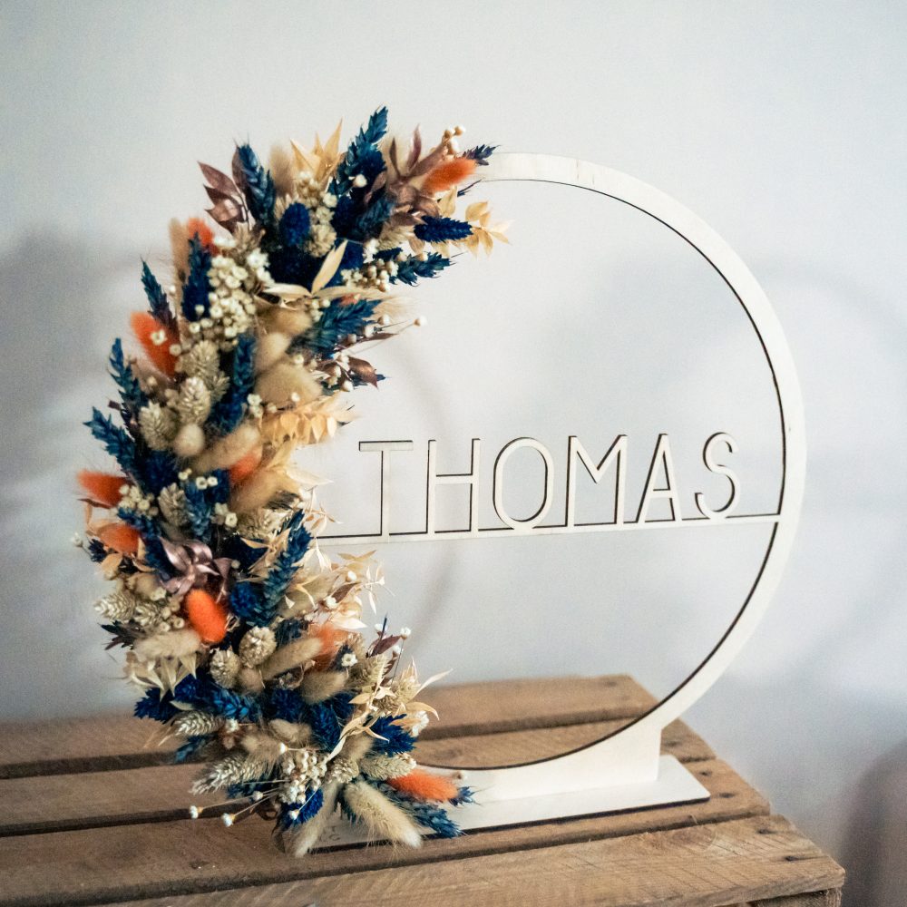 Naamcirkel flowerhoop droogbloemen hout naamhoepel droogbloemenkrans