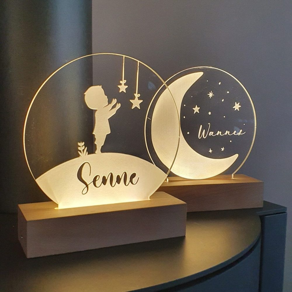 Gepersonaliseerd lampje cirkel bol Gepersonaliseerd lampje nachtlampje geboortekaartje