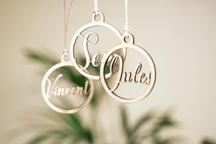 Houten kerstbal met naam