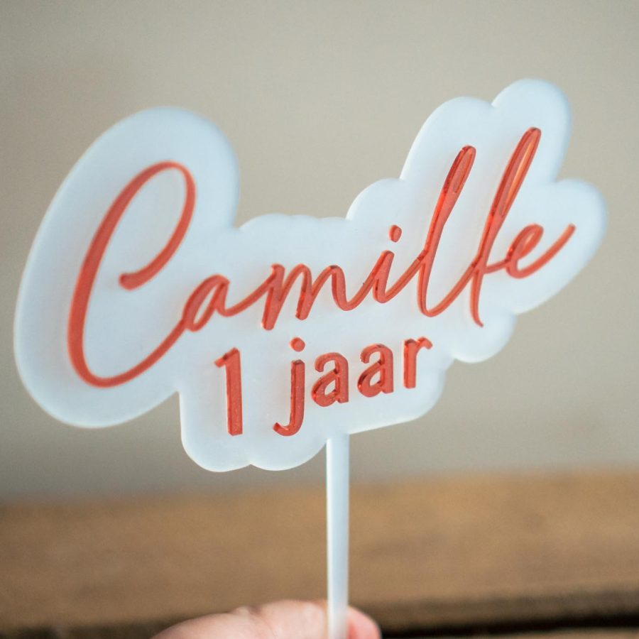 Caketopper 3D in hout en/of plexi - met naam - Afbeelding 1