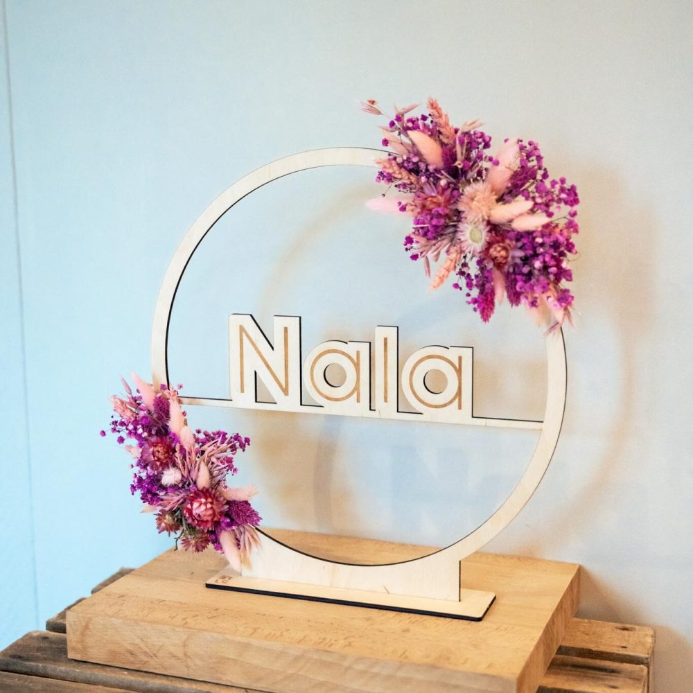 Naamcirkel flowerhoop droogbloemen hout naamhoepel droogbloemenkrans