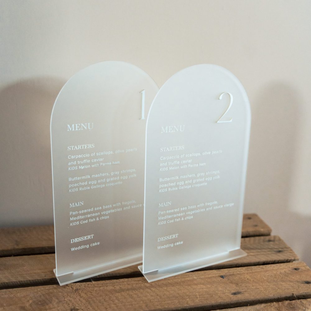 Huwelijk decoratie plexi 3D menukaart luxe trouw