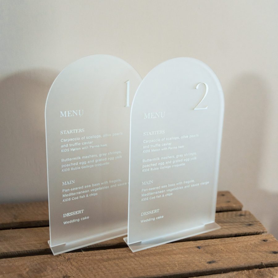 Huwelijk decoratie plexi 3D menukaart luxe trouw