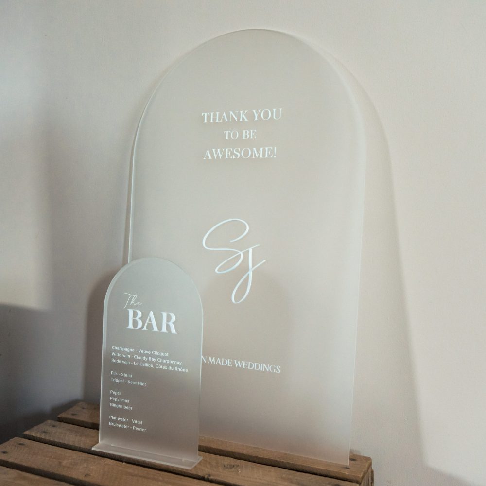 Huwelijk decoratie plexi 3D welkomstbord drankenlijst