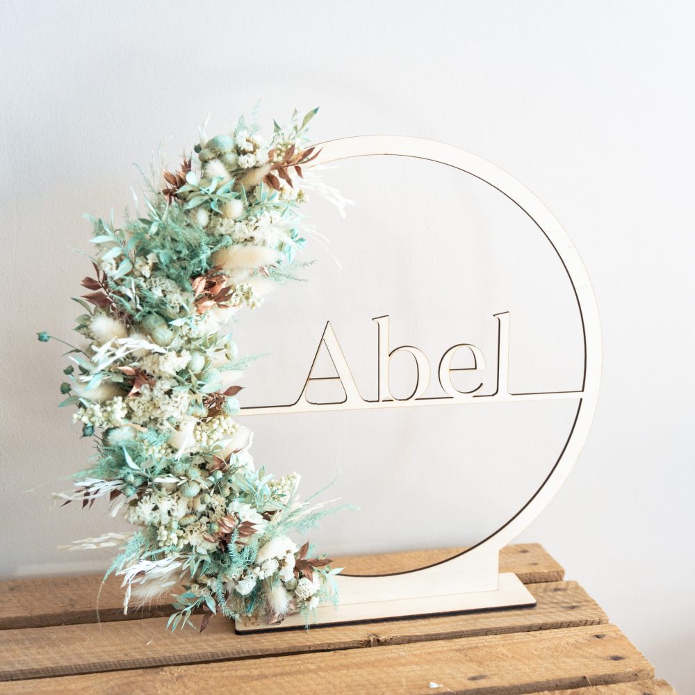 Naamcirkel flowerhoop droogbloemen hout naamhoepel droogbloemenkrans