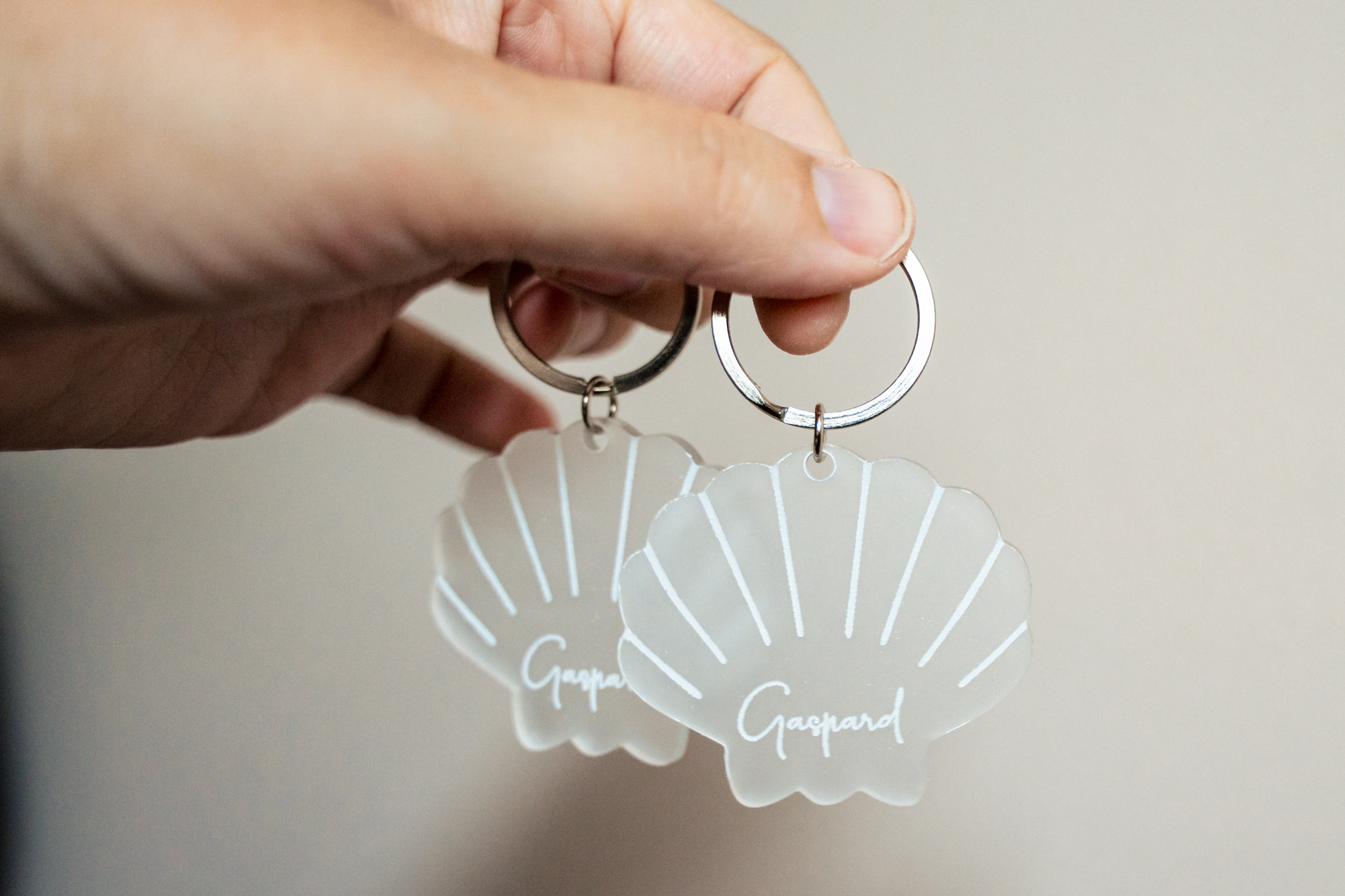 Sleutelhanger plexi schelp