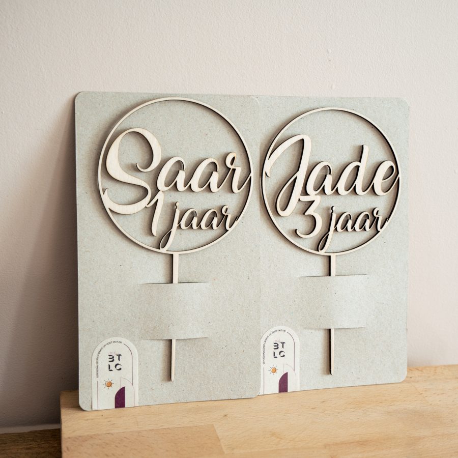 Caketopper hout rond - met naam - Afbeelding 10