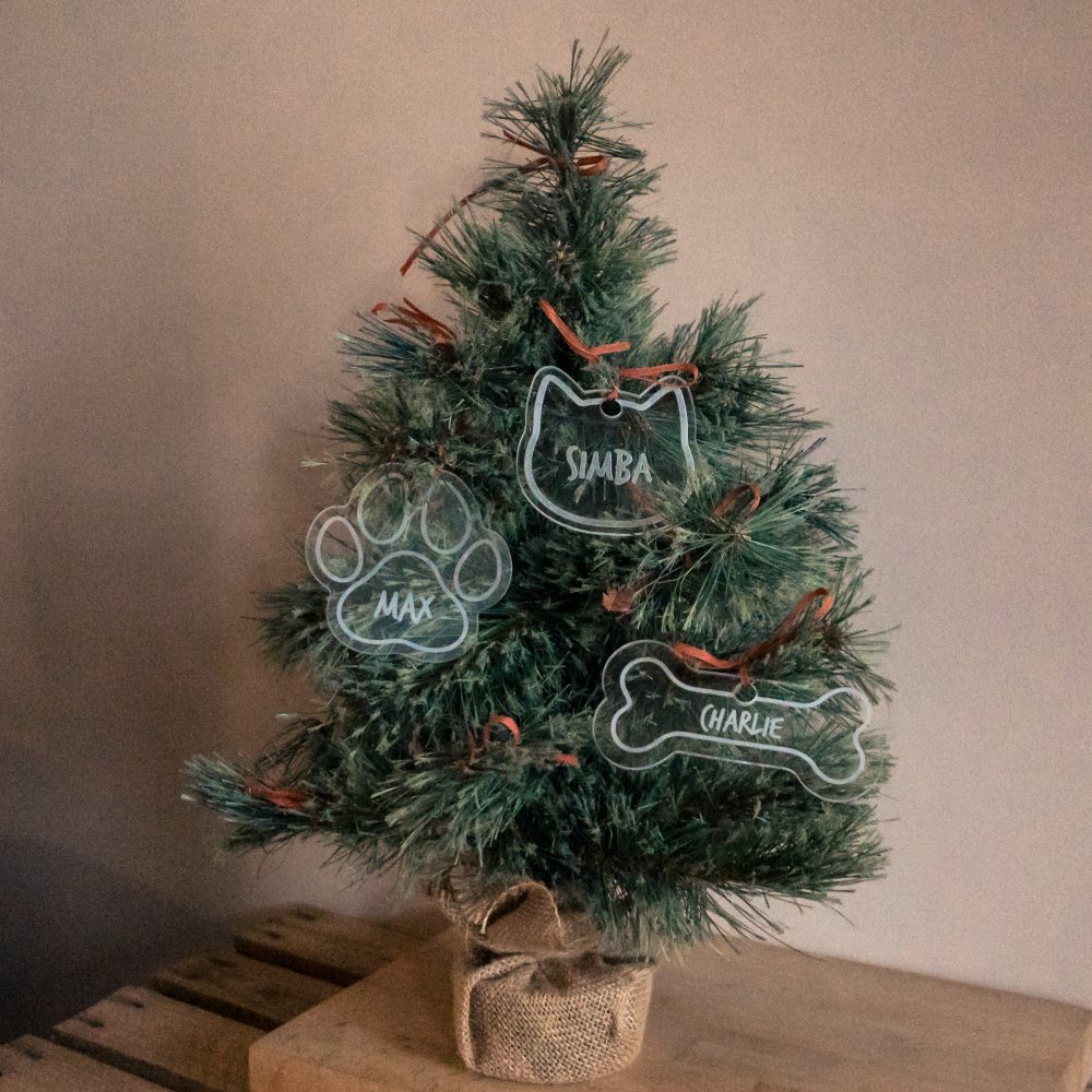 Doorzichtige kerstbal met naam - voor hond en kat